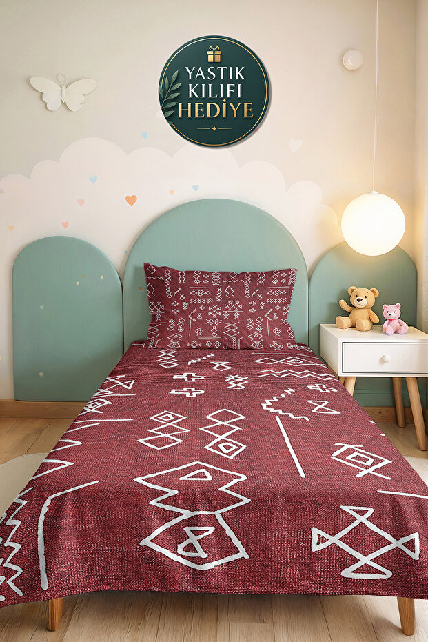 Bohemian Ethnic Burgundy Single Pique Set - Geometric White 160X220 cm Quilted Summer Bedspread