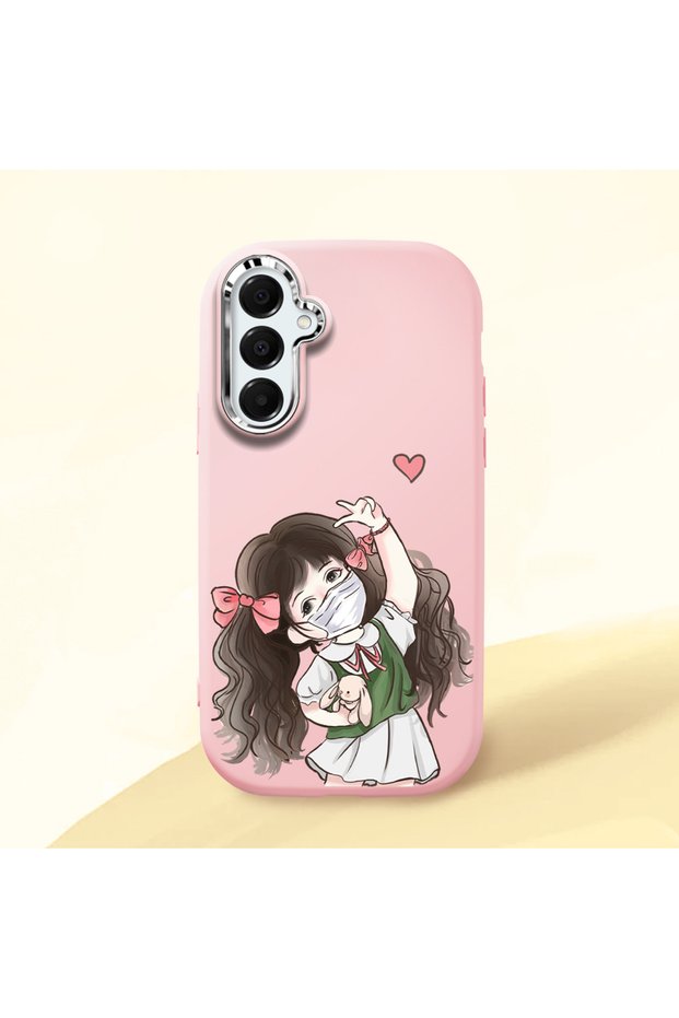 Samsung Galaxy A16 Compatible Case Camera Protector Pink Silicone Couple Phone Case Girl Patterned