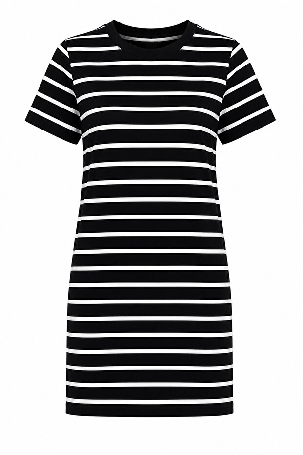 Striped Compact Short Sleeve Mini Dress – Black Striped | Fit Mold