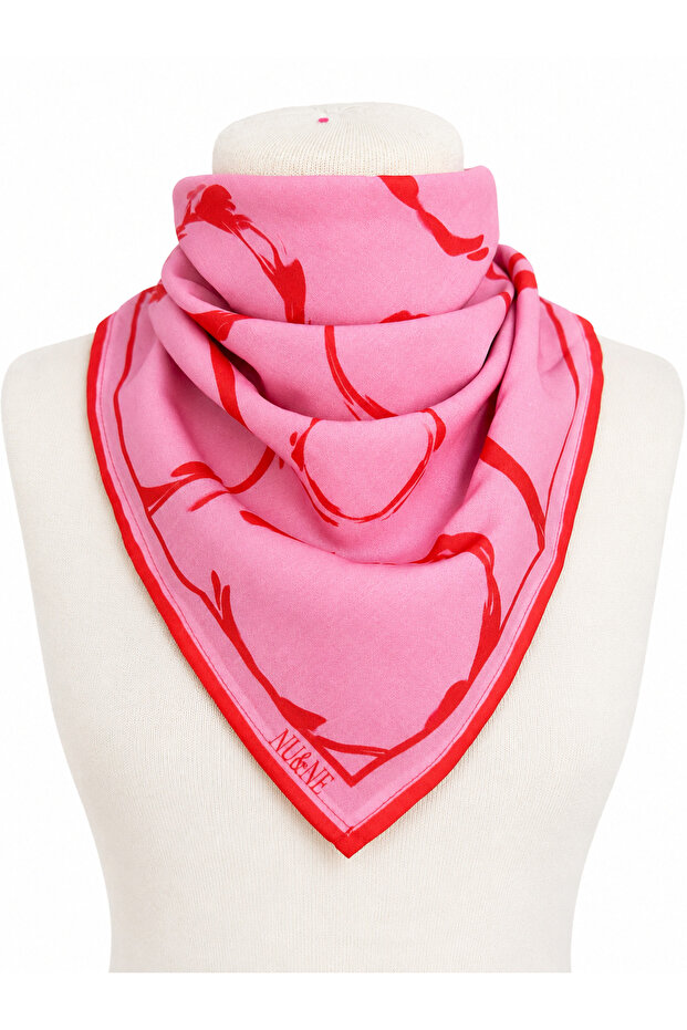 Pink Colorful Patterned Cotton Voile Bandana Multi-Purpose Square Scarf 70*70 cm
