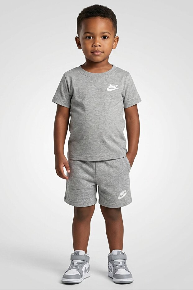 Toddlers Boy 2 Pcs Embroidered Logo T-shirt And Shorts Set, Grey