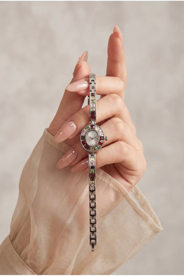 Women's Watch Steel Watch Silver Color Colorful Natural Stone Vintage Oval Case Old Money Elegant Luxury Premium Women's Wristwatch | Limited Edition 2026