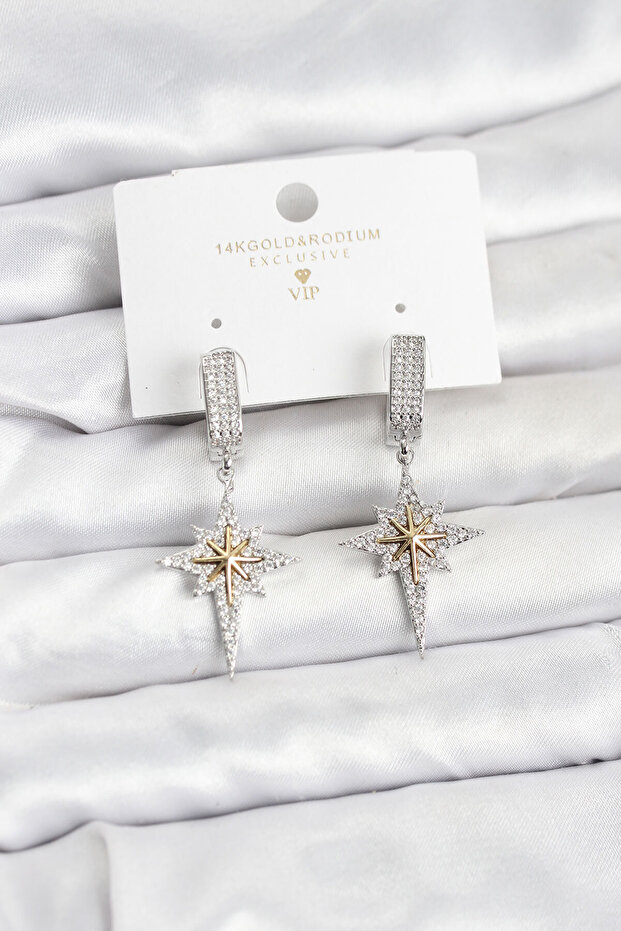Zircon Stone Silver Color Brass Pole Star Model Women's Earrings - Ebj260701W44197