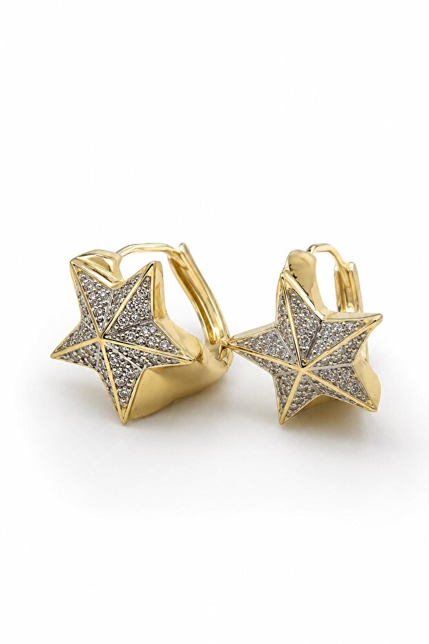 Inlaid Zircon Stone Big Star Earrings