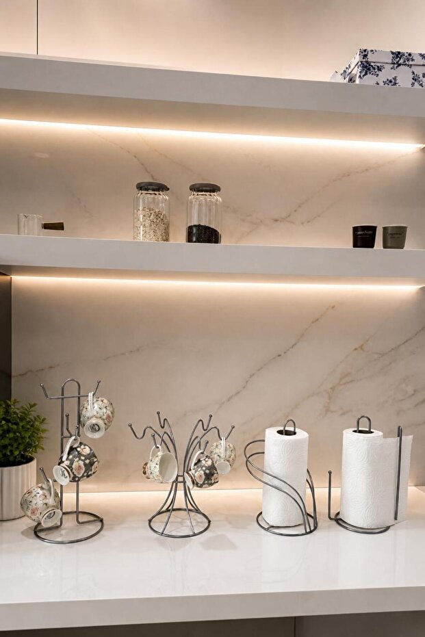 Set of 4 Matte Silver 6-Hook Round Cup Hanger Rack 6-Compartment Vertical Cup Hanger Swan Napkin Holder Vertical