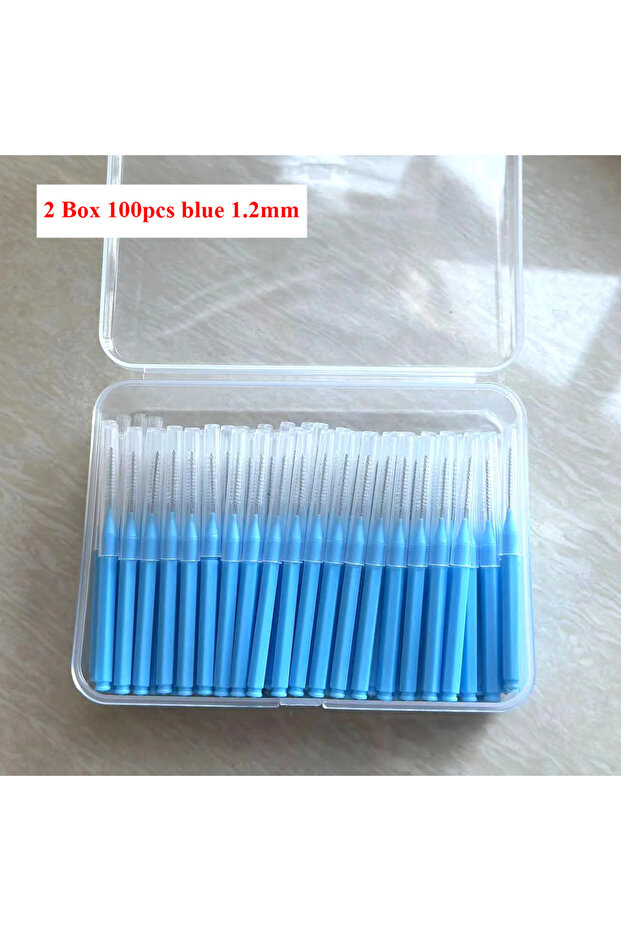 2 Box Blue 100pcs 100/200 Pcs Box Interdental brush 0.6-1.5Mm Cleaning Between Teeth Oral Care Ortho