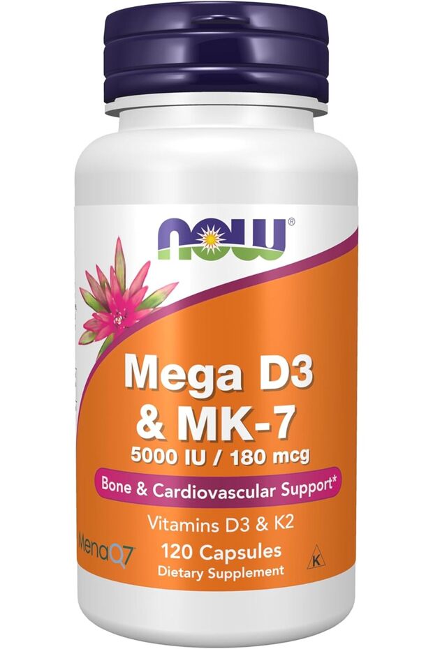 , Mega D-3 & MK-7, 5000 IU / 180 mcg, Bone & Cardiovascular Support*, Vitamins K-3 & K-2, 120 Capsules