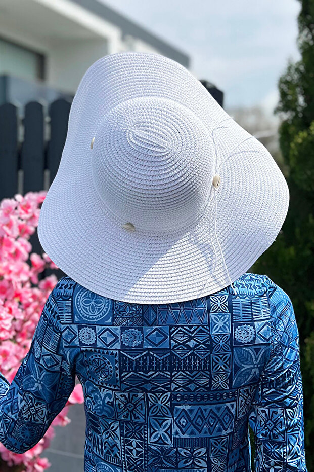 Seashell Straw Beach Hat Rms-Rş-27-26 White