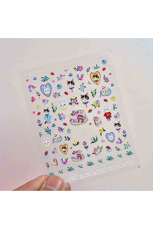 1pcs 5D Nail Stickers Kawaii Cat Relief Cake Animals Self Adhesive Nails Art 3D Decorations Decals J