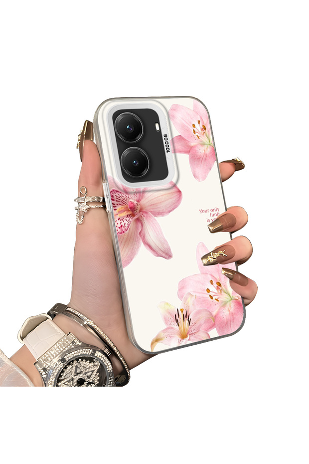 Poco X7 Pro Compatible Silicone Edge Hard Back Case Couple Phone Case with Floral Pattern