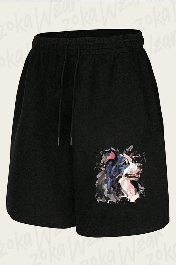 Unisex Border Collie Dreaming Design Printed Shorts