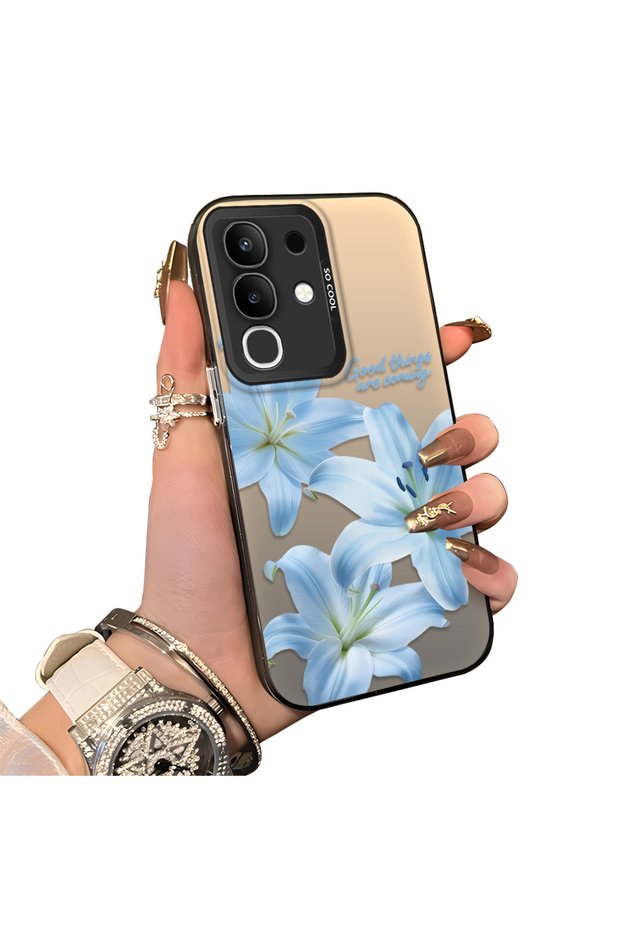 Vivo Y29 Compatible Silicone Edge Hard Back Case Couple Phone Case with Floral Pattern