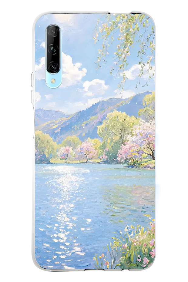 Huawei P Smart Pro Compatible Monet Style Lake Landscape Pattern Transparent Phone Case