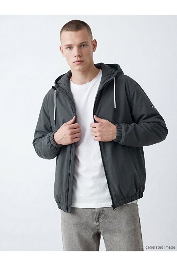 Xside Anthracite Relax Fit Hooded Men's Jacket