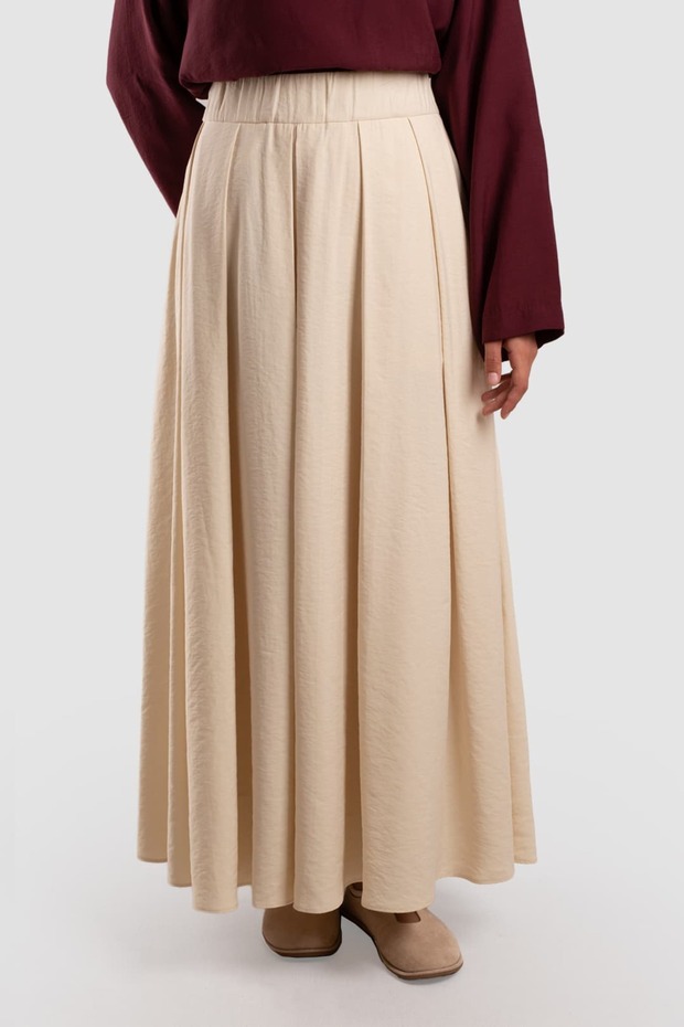 Pilikaşe Detailed Elastic Tensel Skirt Ecru