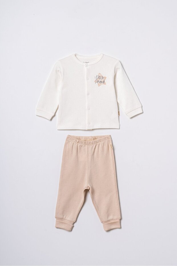 Baby Cotton Ecru Cardigan Beige Pants Set