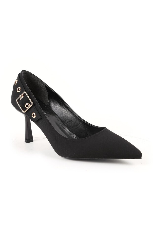 Women's Stiletto Nubuck Buckle Detailed Thin Heeled Pointed Toe Evening Shoes L085.K1723