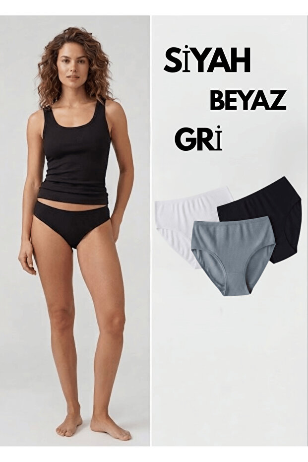 Women's 3-Piece Black-White-Grey Cotton Bikini Panties Set