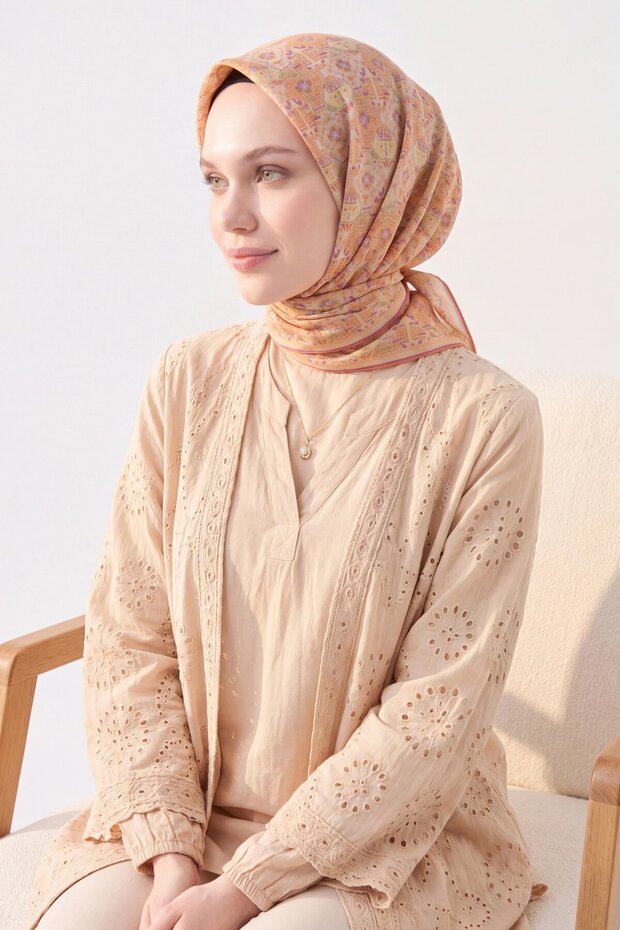 وشاح ناعم بلون برتقالي غامق بنمط عرقي