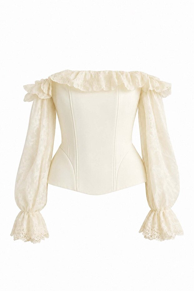 Hellenistic Model Madonna Collar Corset Blouse Cream