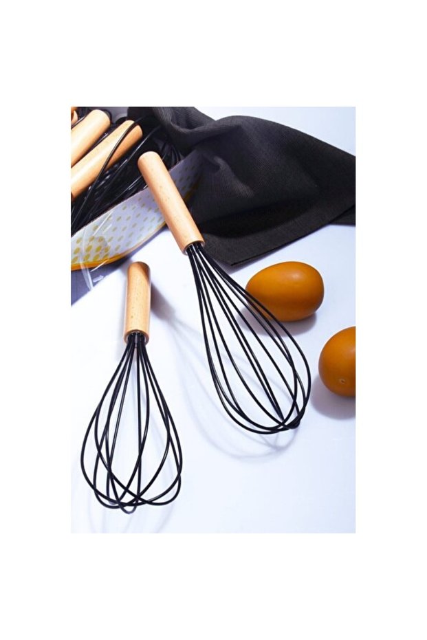 Black Bamboo Handle Silicone Whisk, Practical and Stylish Kitchen Tool