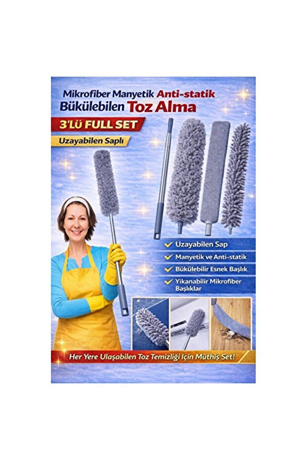 3-Piece Extendable Microfiber Magnetic Dust Cleaning Set