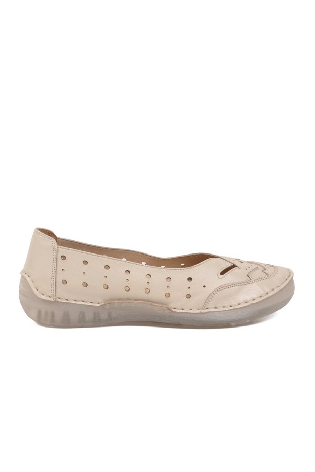Beige Genuine Leather Women's Casual Shoes 44401 Z