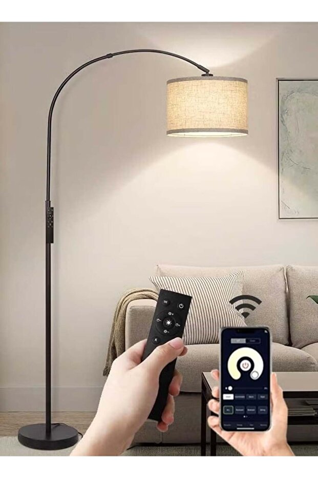 FUOE Floor Lamp with Remote Control & APP, Modern Tall Lamp for Living Room with Hanging Drum Shade