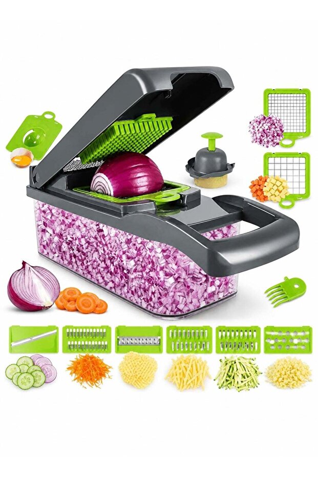 Multifunction Vegetable Chopper | Onion Cutter Slicer Dicer 16 In 1 | Manual Food Processor With Blades Container For Kitchen Prep