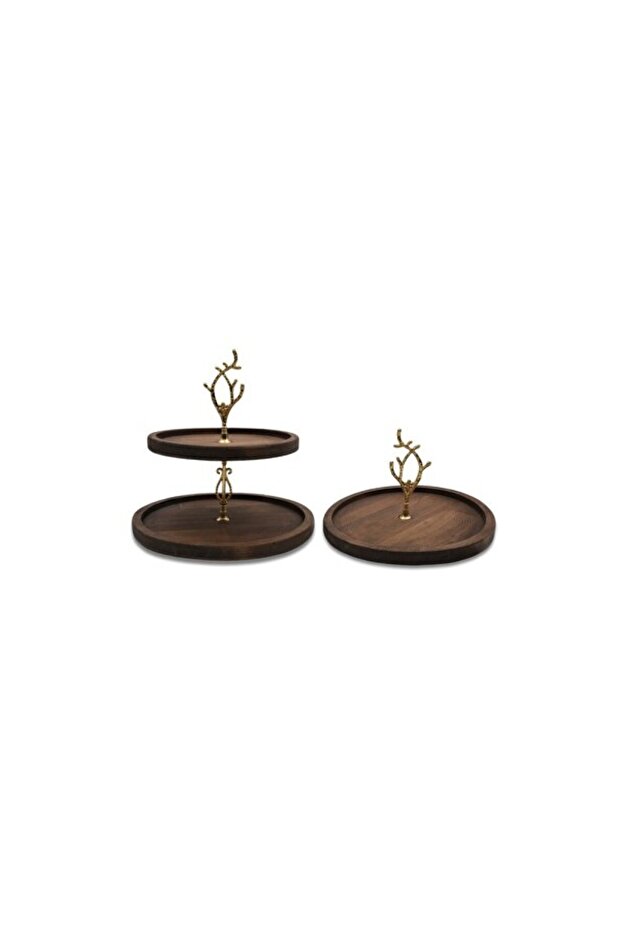 Stylish Round Handle Patterned Wooden Cake and Pastry Presentation Set