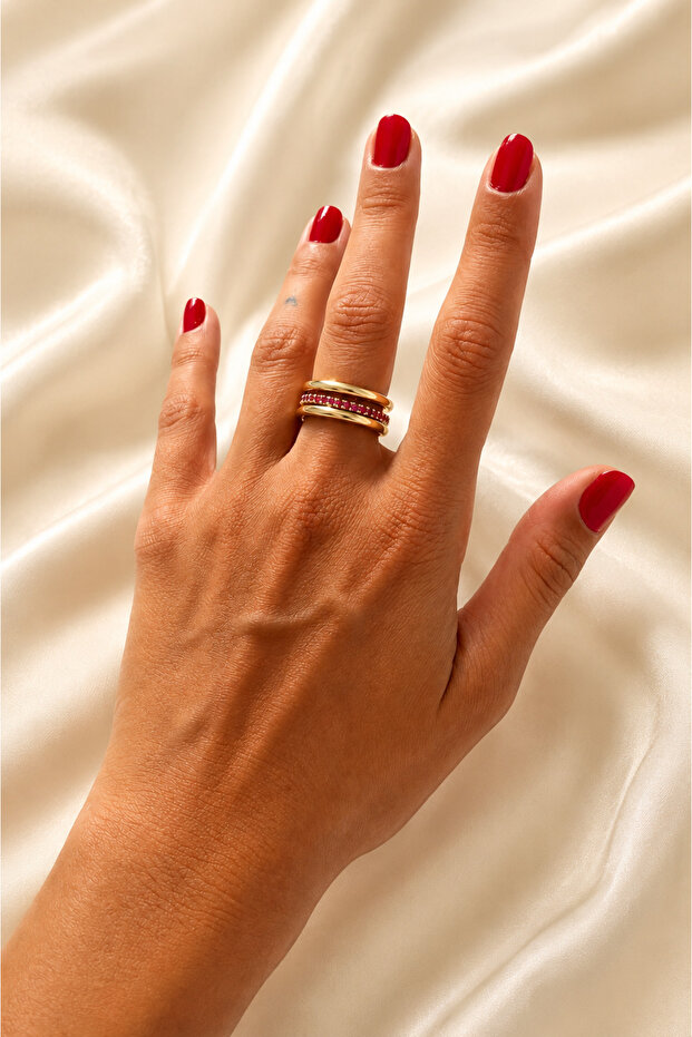Ruby Hamburger Üçlü Yüzük Seti