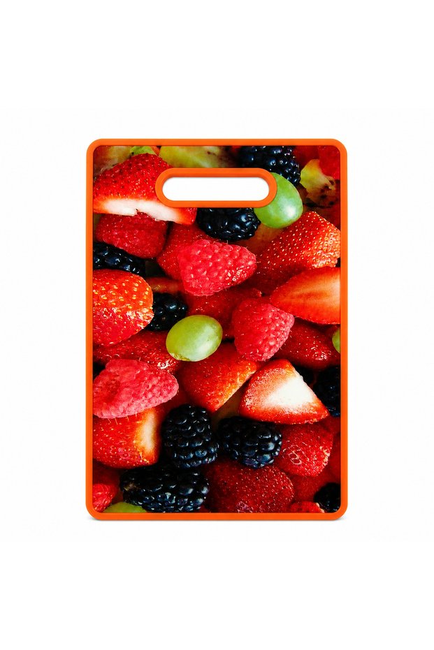 Rectangular kitchen chopper with cut-out handle, fruit print