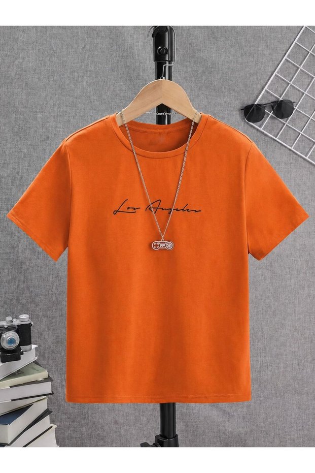 Boy's Los Angeles Printed Orange Crew Neck T-Shirt
