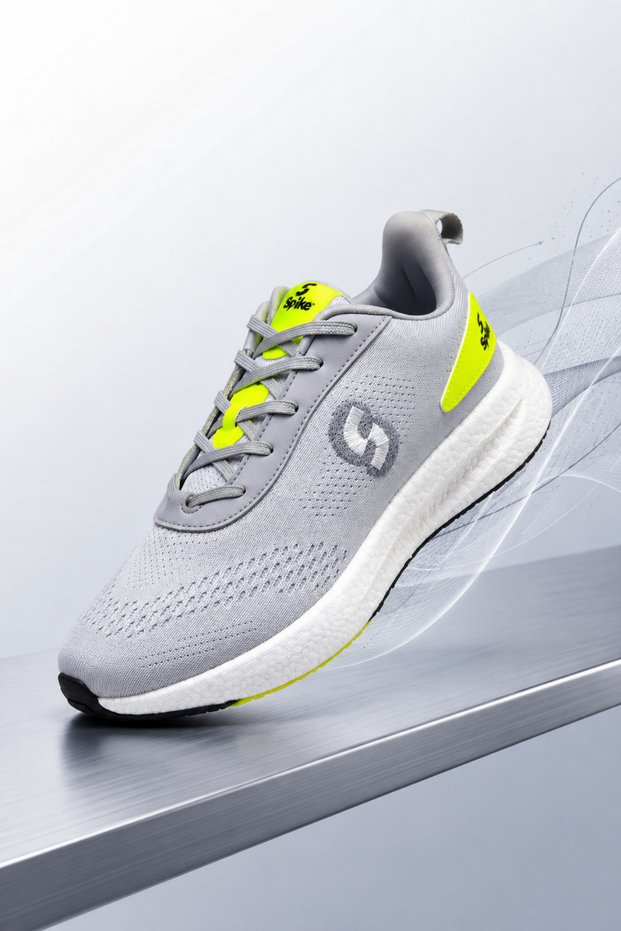 Vesta Men's Gray Neon Yellow Foam Sole Lightweight Knitted Mesh Casual Sports Shoes Sneaker