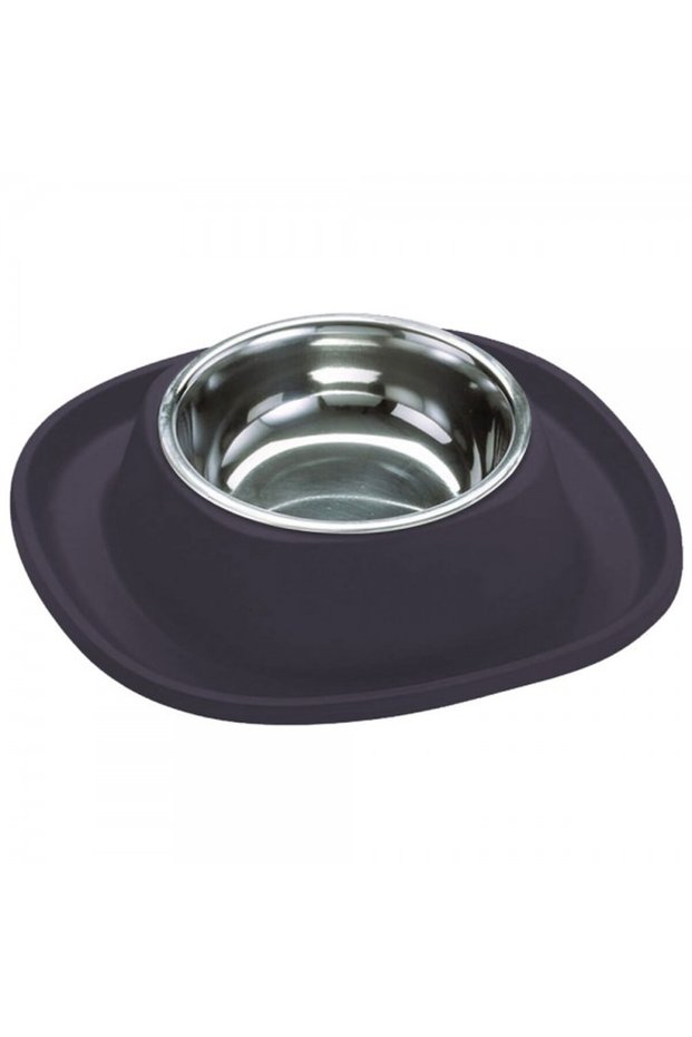 Soft Touch Stainless Steel Single Pet Bowl – Navy Blue Small Size 19x19x5h cm 200ml Removable Hygienic Steel Insert with Flexible Soft-Touch Non-Slip Holder for Cats and Small Dogs