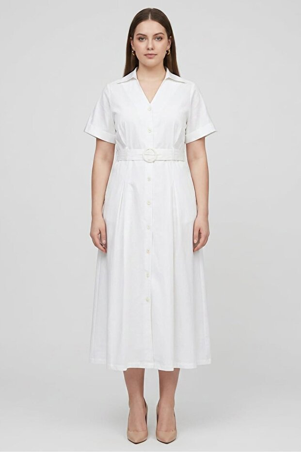 Women Plain Shirt Dress, White