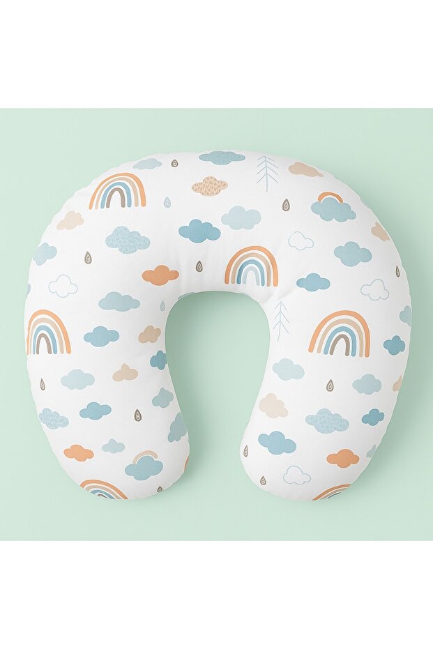 Double-Sided Breastfeeding and Baby Support Pillow, Cotton Fabric, Stars, Anthracite