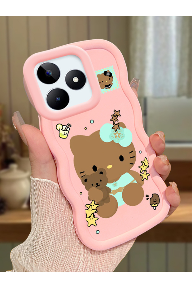 Realme C53 Compatible Case Camera Protector Pink Silicone Couple Phone Case Kitty Pattern