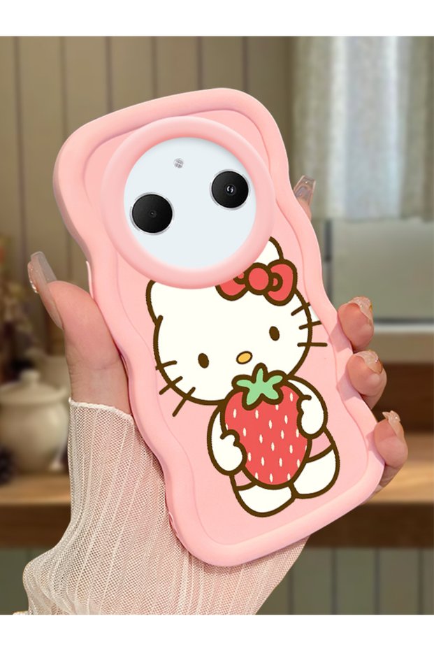 Redmi A3 Pro Compatible Case Camera Protector Pink Silicone Couple Phone Case Kitty Pattern