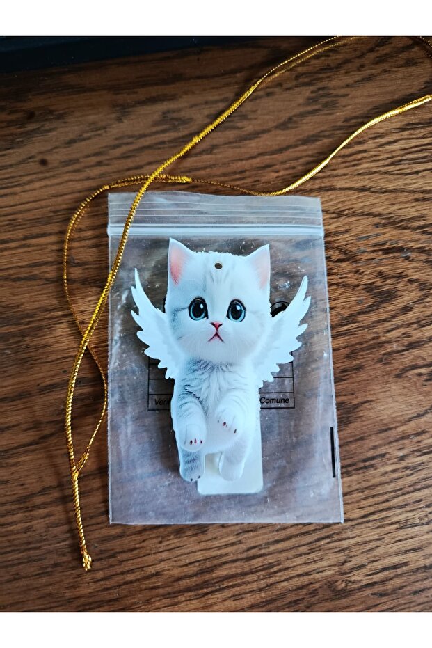 Cute White Cat with Angel Wings Car Interior Rearview Mirror Ornament Auto Accessory