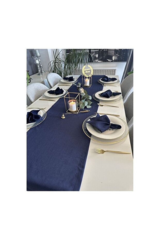 Navy Blue Linen Textured Runner, Stylish and Elegant Table Decor