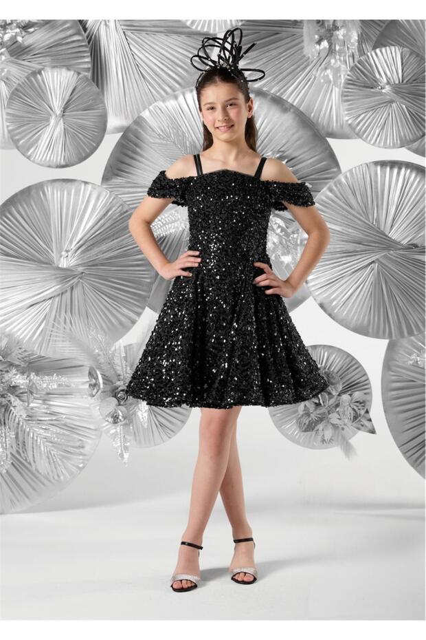 Meneviş Sequined Girls' Short Evening Dress_Mnvs1002