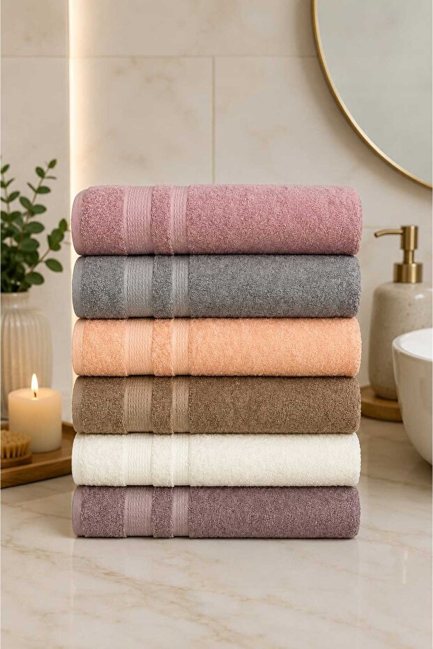 Flower 50*90 cm 6-Piece Hand and Face Towel Set - Dowry Set - Gift - Kitchen 100% Cotton