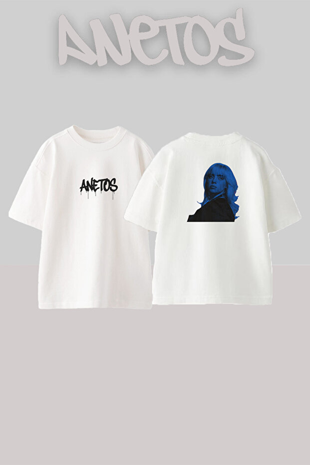 تي شيرت أبيض كبير الحجم مطبوع بتصميم Billie Eilish_34 للجنسين