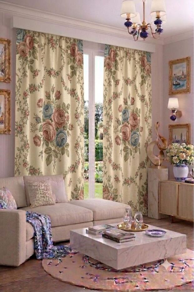 Modern Vintage Patterned Background Curtain 140X260 cm 2 Wings Decorative Digital Printed Premium Living Room Bedroom Window Curtain