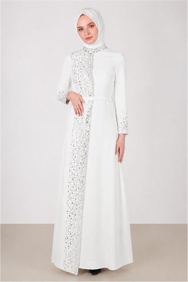 Belted Stone-Detail Evening Dress 50200