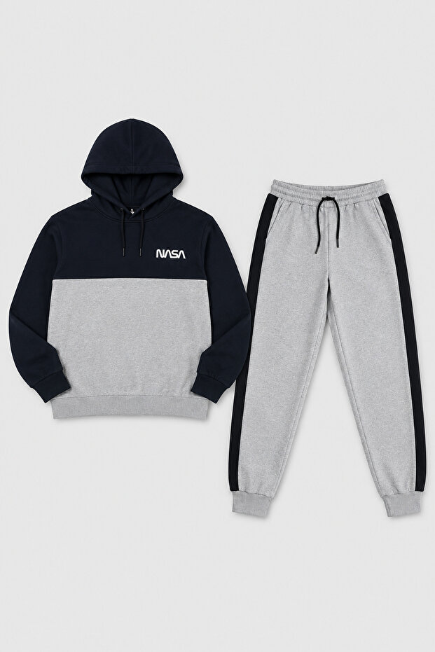 Nasa Text Printed Unisex Children's Tracksuit Set with Kangaroo Pockets
