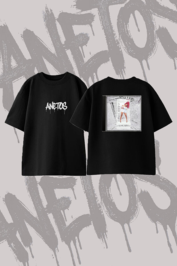Good News Design Printed Oversize Crew Neck T-Shirt Black