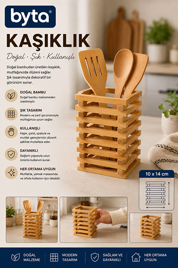 Bamboo Spoon Holder 10X14 cm Kitchen Countertop Spoon Fork Organizer