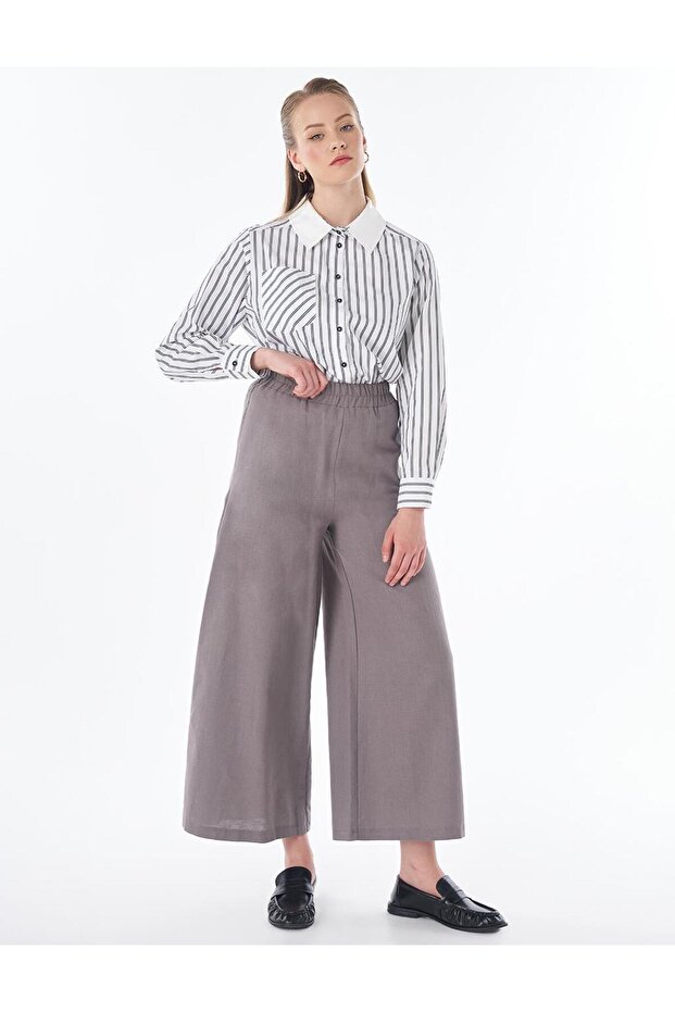 Wide Leg Cotton Linen Trousers Dark Mink